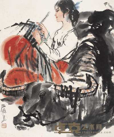 石齐 少女牧牛图 立轴 78.5×66cm